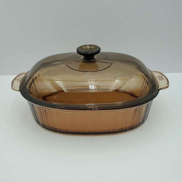 Corning Vision 4 Quart Oval Roaster Visions Amber Dutch Oven Covered Casserole - Picture 2 of 14